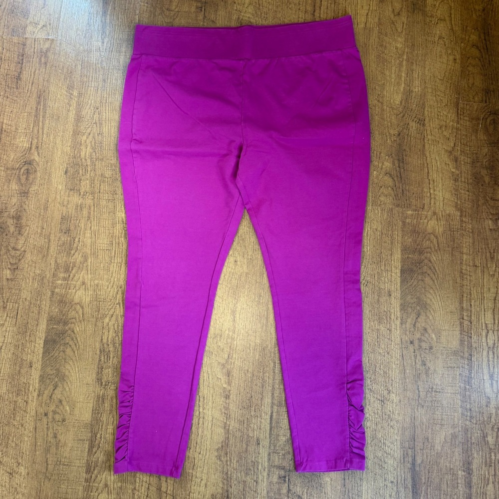 LOGO by Lori Goldstein Leggings Womens XL Magenta Ruched Hem Stretch Casual